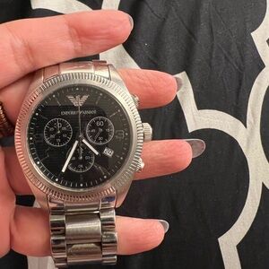Emporio Armani Chronograph with Silver Band and Black Dial